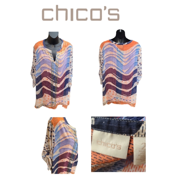 CHICO'S Tops - CHICO'S ABSTRACT PRINT SHEER TUNIC TOP